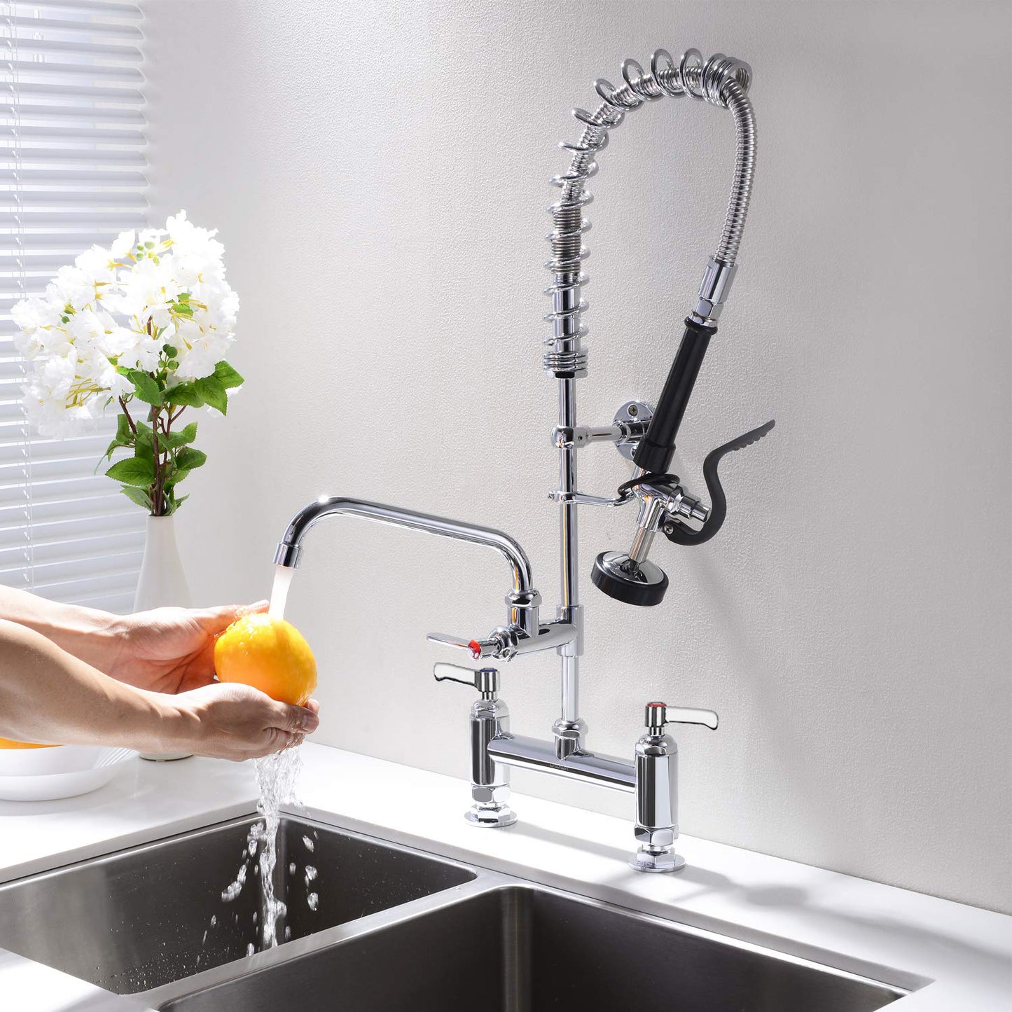 CWM 26” Commercial Faucet with Sprayer (Deck-Mounted)