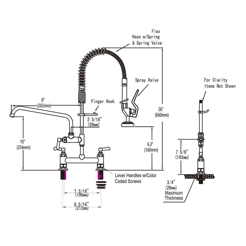 CWM 26” Commercial Faucet with Sprayer (Deck-Mounted)