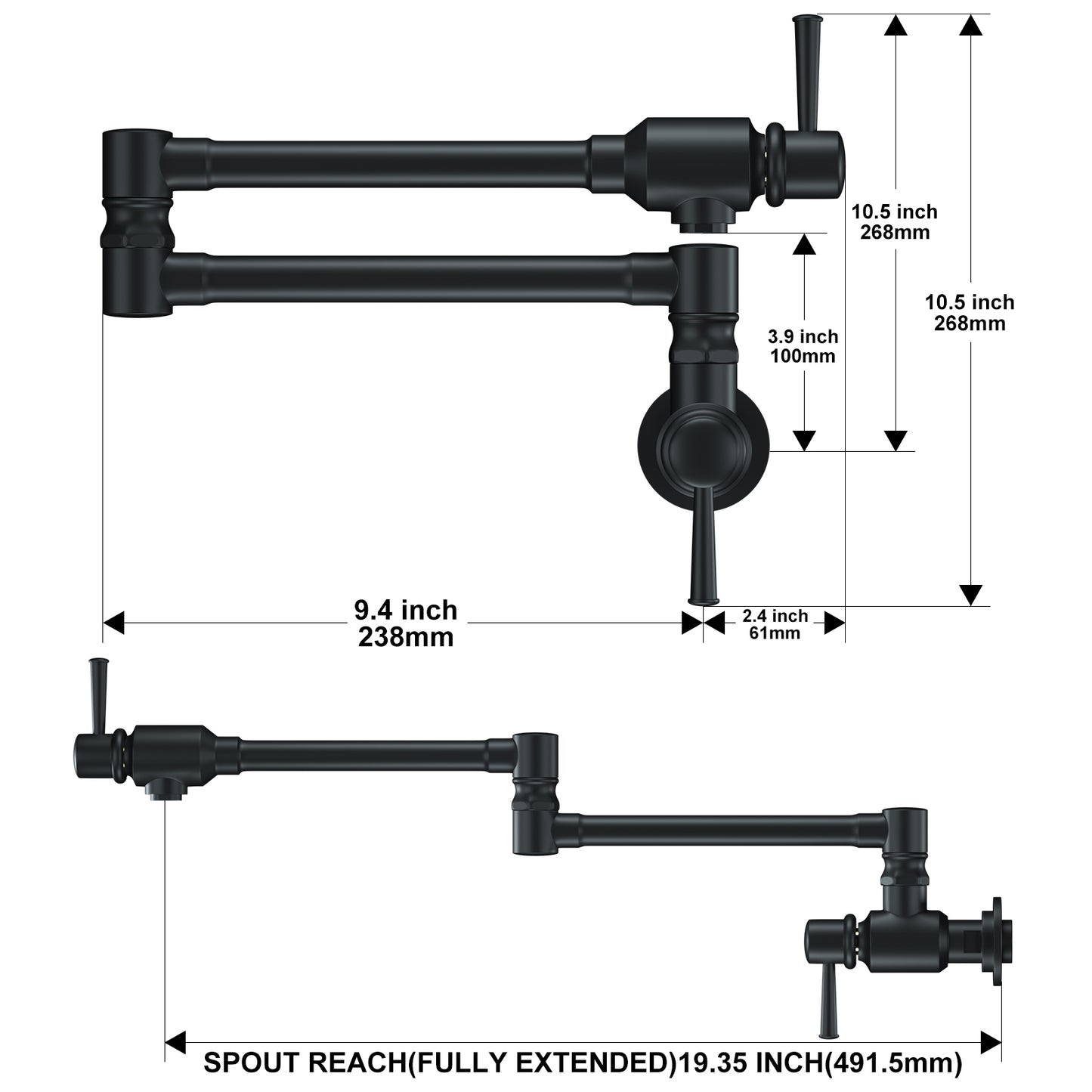 CWM Pot Filler Faucet B,Matte Black