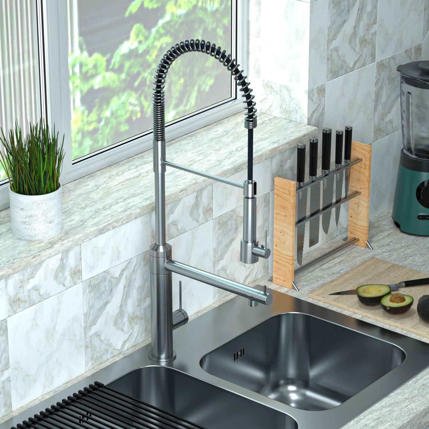 CWM Kitchen Faucet with Pull Down Sprayer,Brushed Nickel