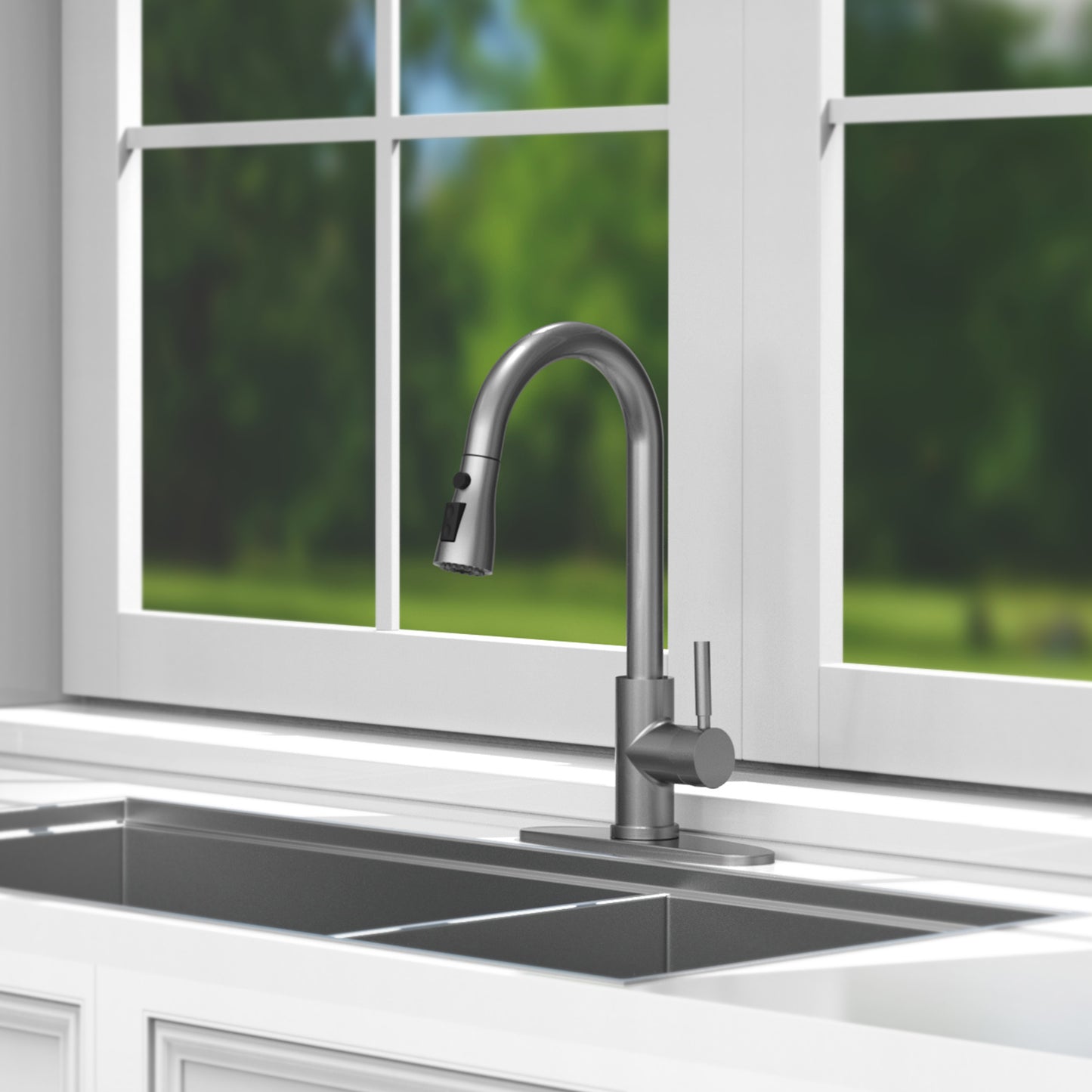 CWM Kitchen Faucet with Pull Out Sprayer,Matte Grey