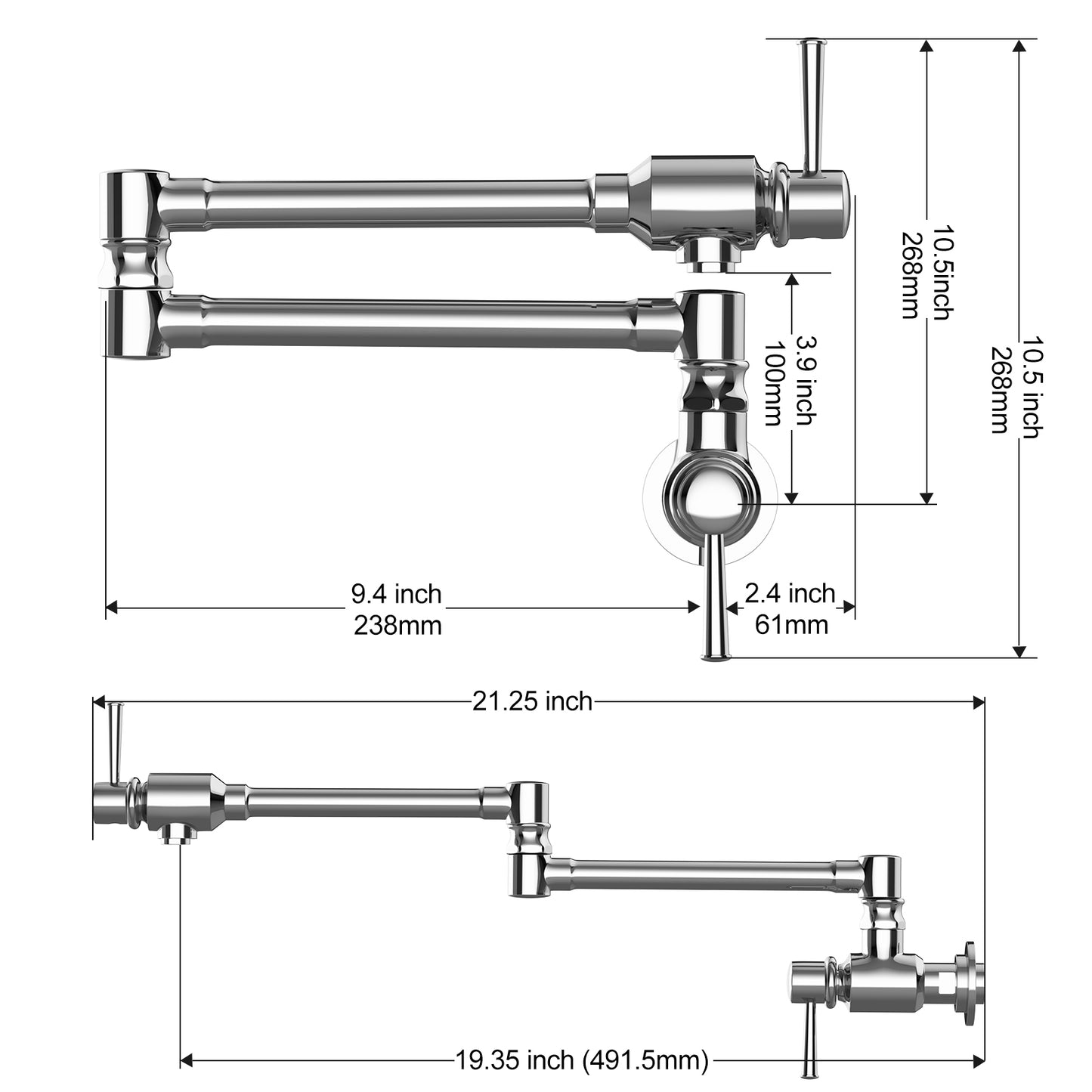 CWM Pot Filler Faucet B,Polished Stainless