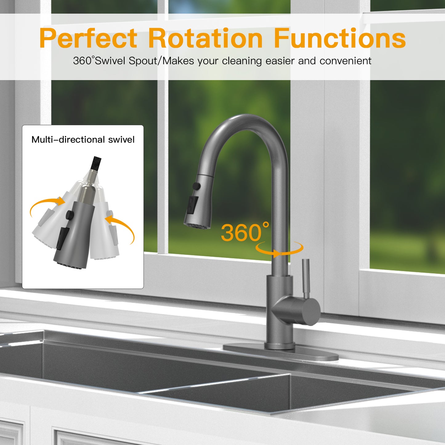 CWM Kitchen Faucet with Pull Out Sprayer,Matte Grey