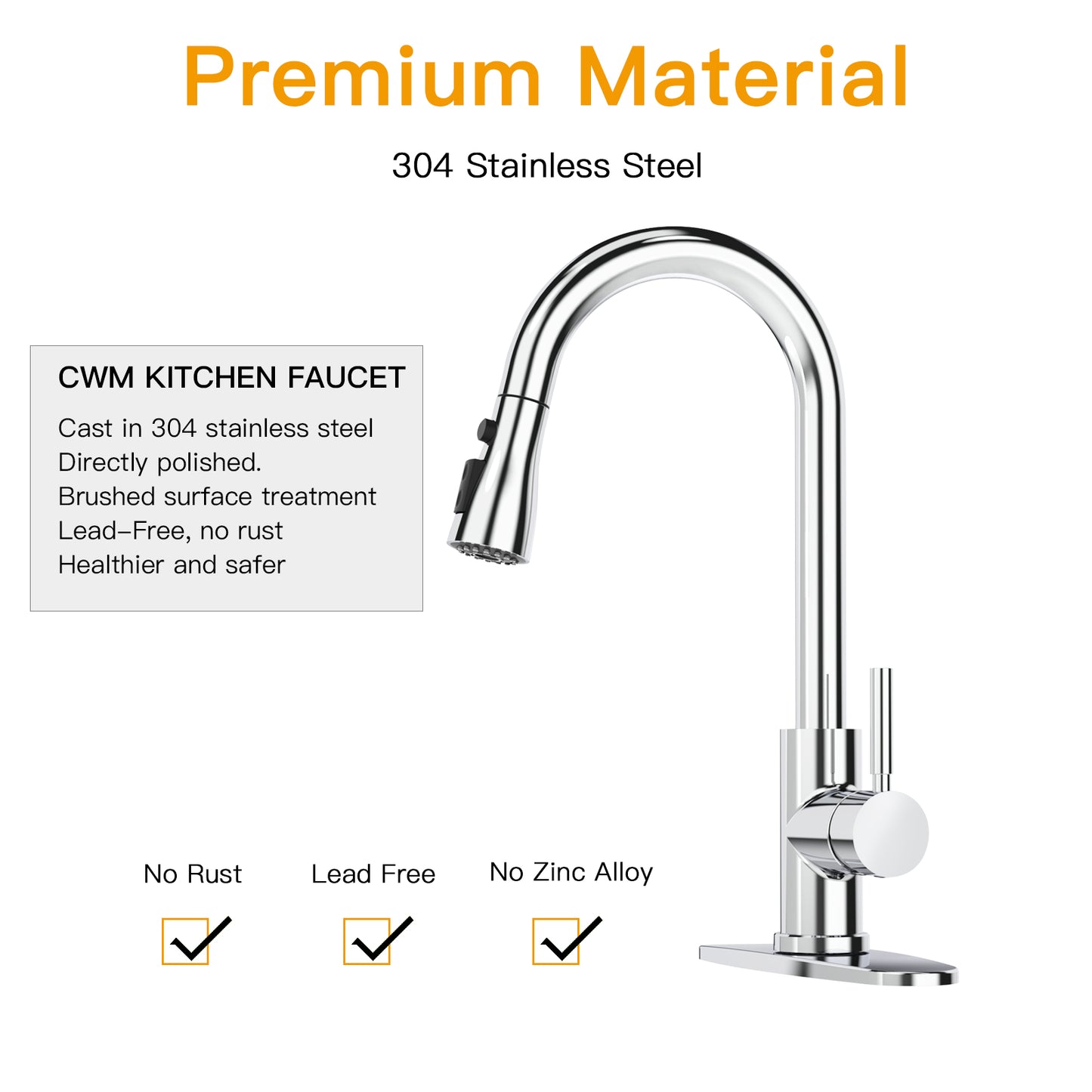 CWM Kitchen Faucet with Pull Out Faucet,Polished Chrome