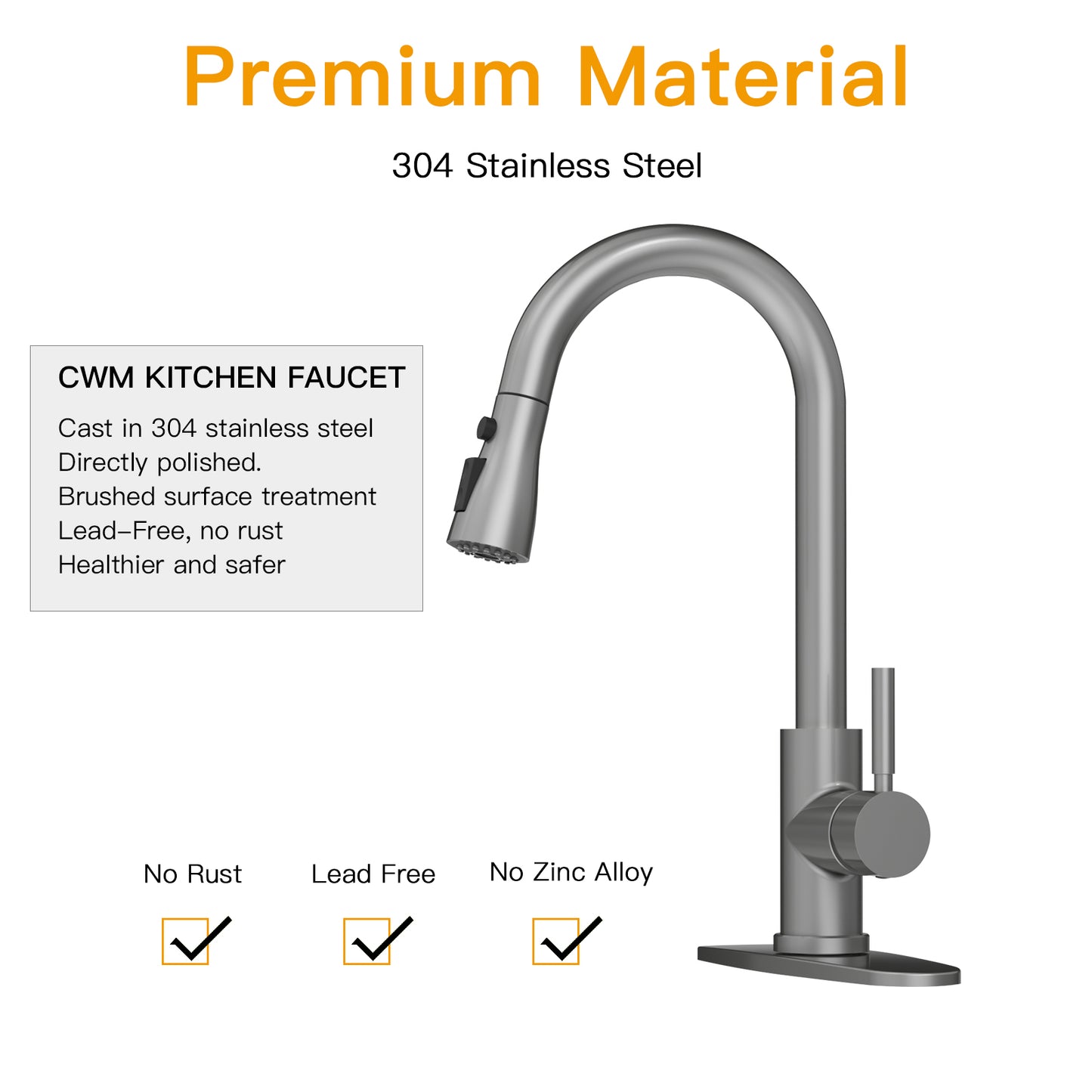 CWM Kitchen Faucet with Pull Out Sprayer,Matte Grey