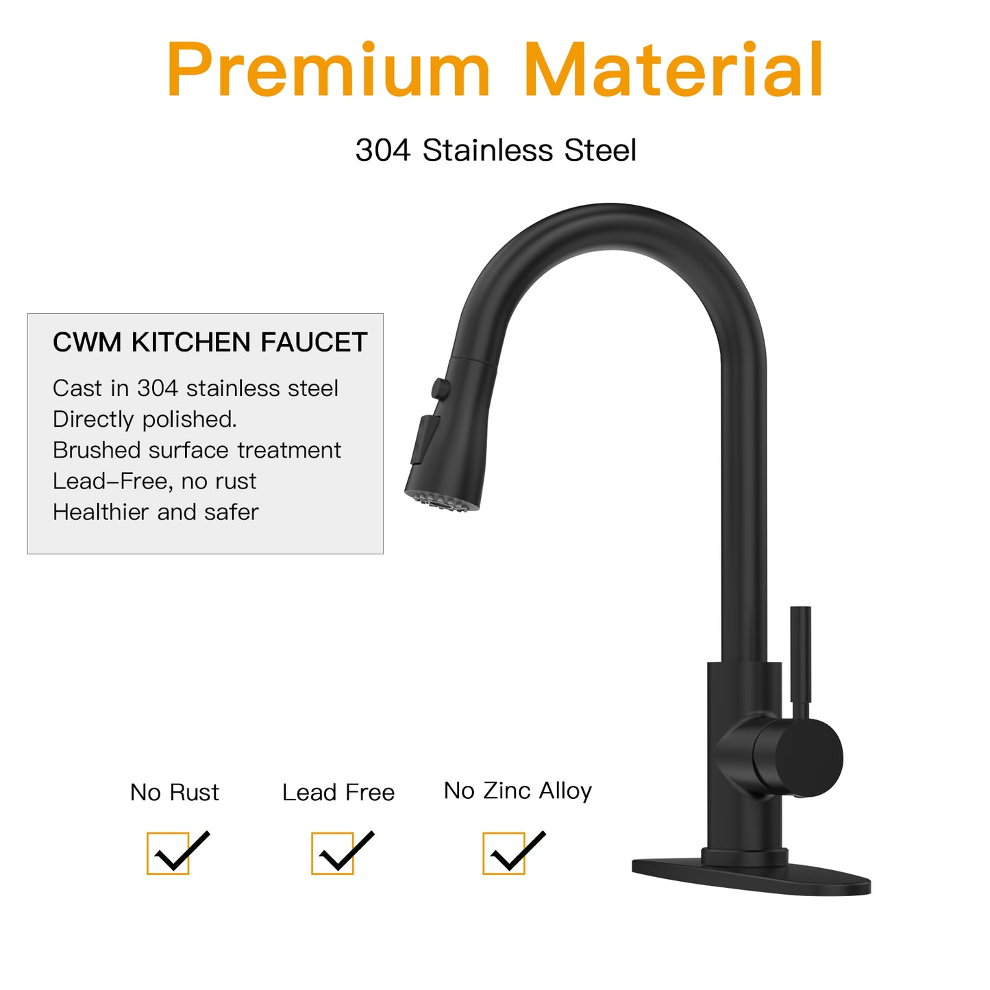 CWM Kitchen Faucet with Pull Out Faucet,Matte Black