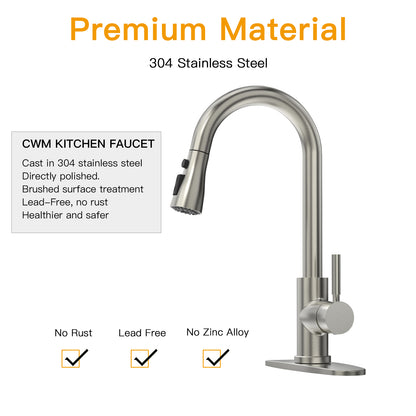 CWM Kitchen Faucet with Pull Out Sprayer,Brushed Stainless