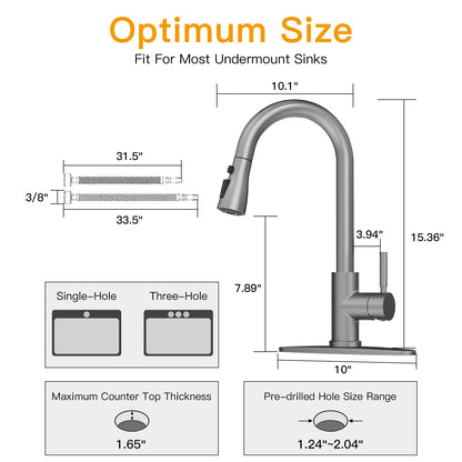 CWM Kitchen Faucet with Pull Out Sprayer,Matte Grey