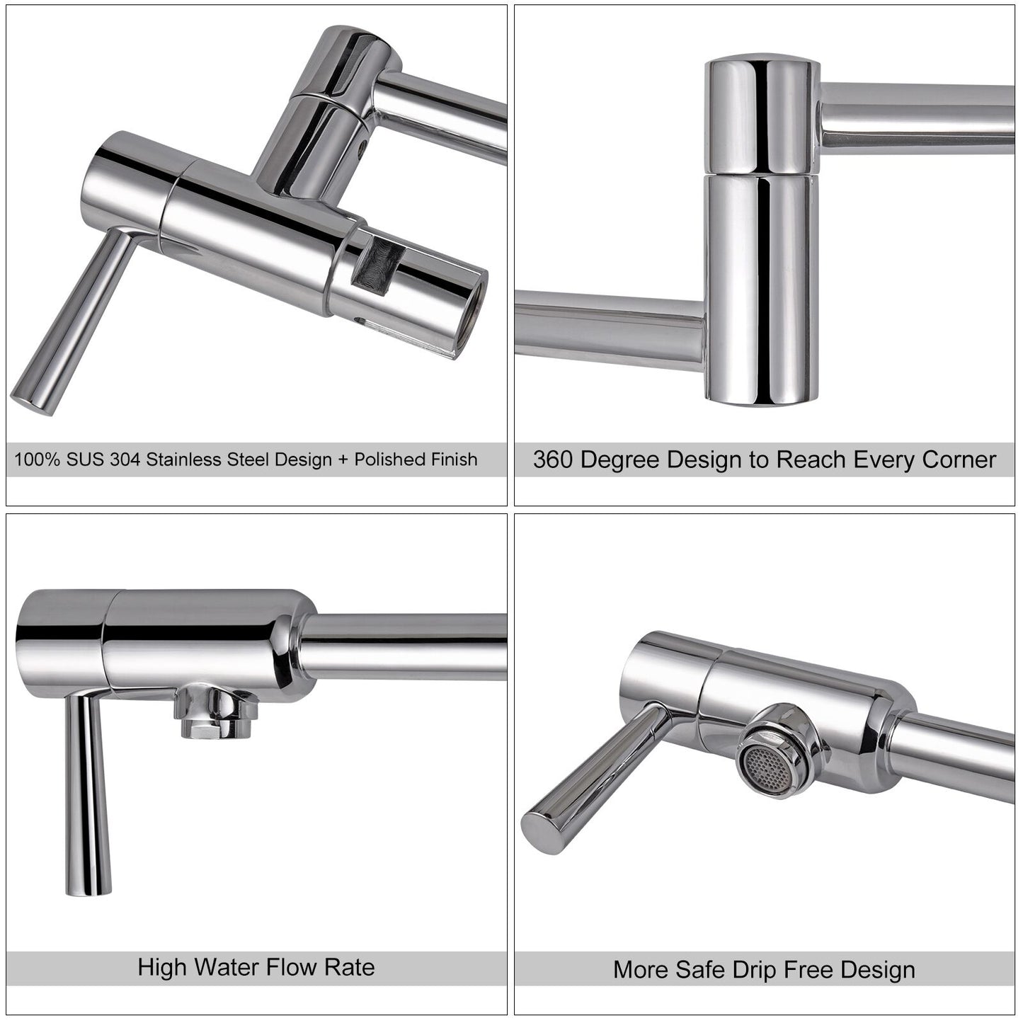 CWM Pot Filler Faucet A,Polished Stainless