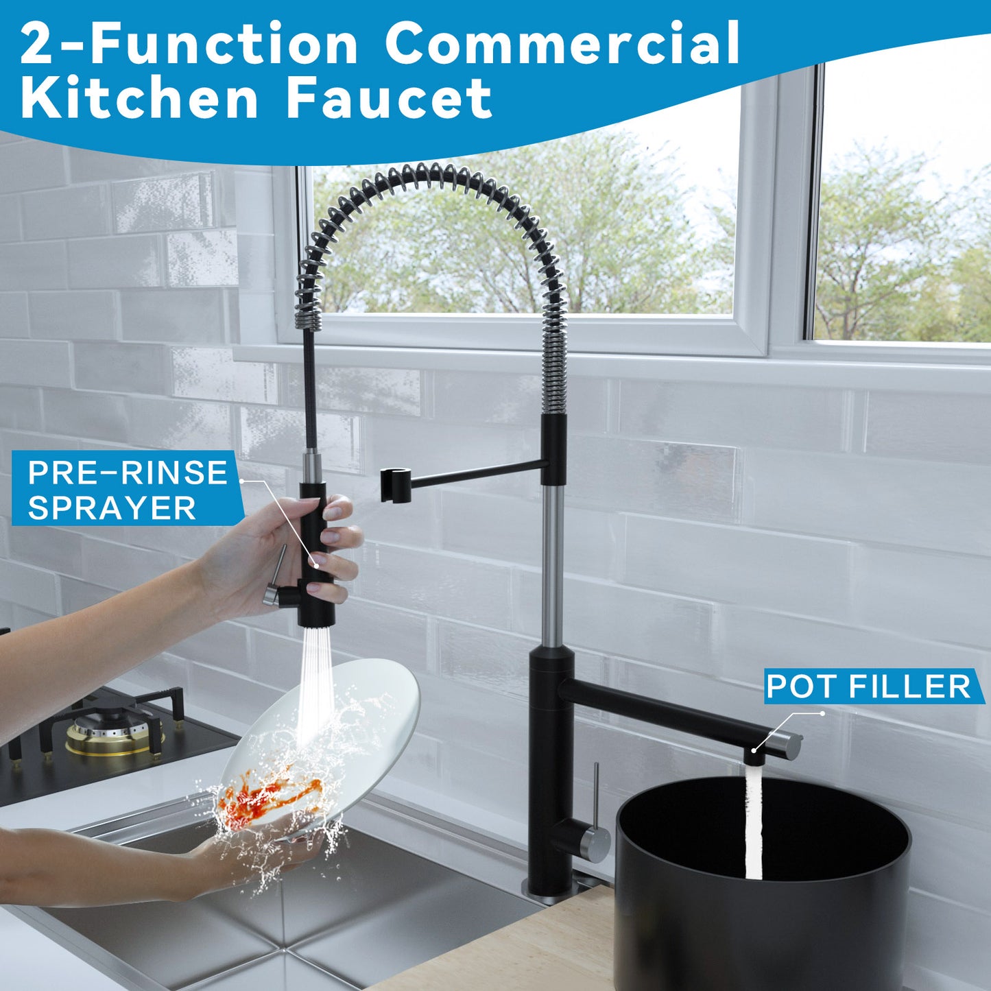 CWM Kitchen Faucet with Pull Down Sprayer,Matte Black