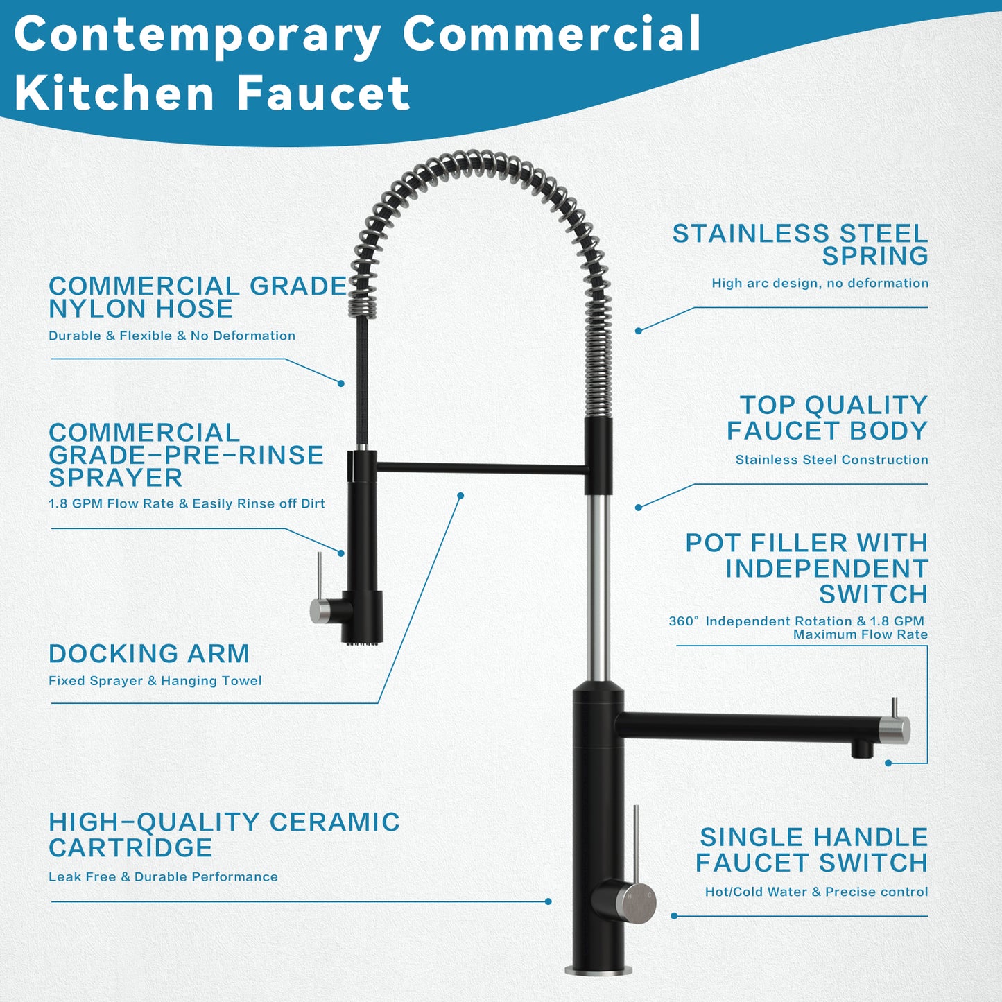 CWM Kitchen Faucet with Pull Down Sprayer,Matte Black