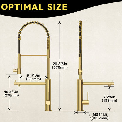 CWM Kitchen Faucet with Pull Down Sprayer,Brushed Gold